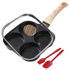 4-Cup Nonstick Egg Frying Pan with Lid Omelette Pan Spatula Brush Set