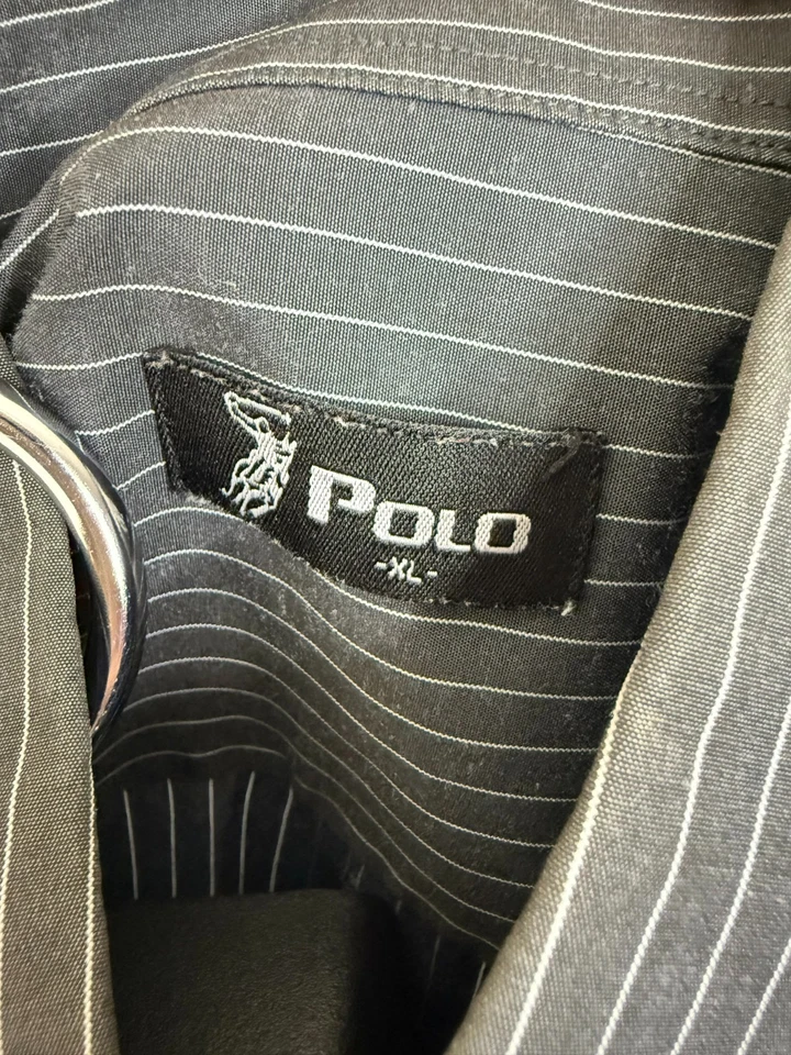 Camisa Polo Para Hombre Manga Larga Botón Frontal Gris Talla XL Preppy Work Foto 3 de 4