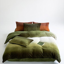 Dark Green Velvet Comforter Set - Cal King Plush Flannel Bedding