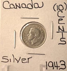 1943 Canadian 10 Cent Dime 80% Silver