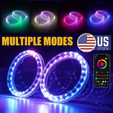 2x Rgb 80mm Led Angel Eyes Halo Rings Set Kit Wapp Control Turn Signal For Car