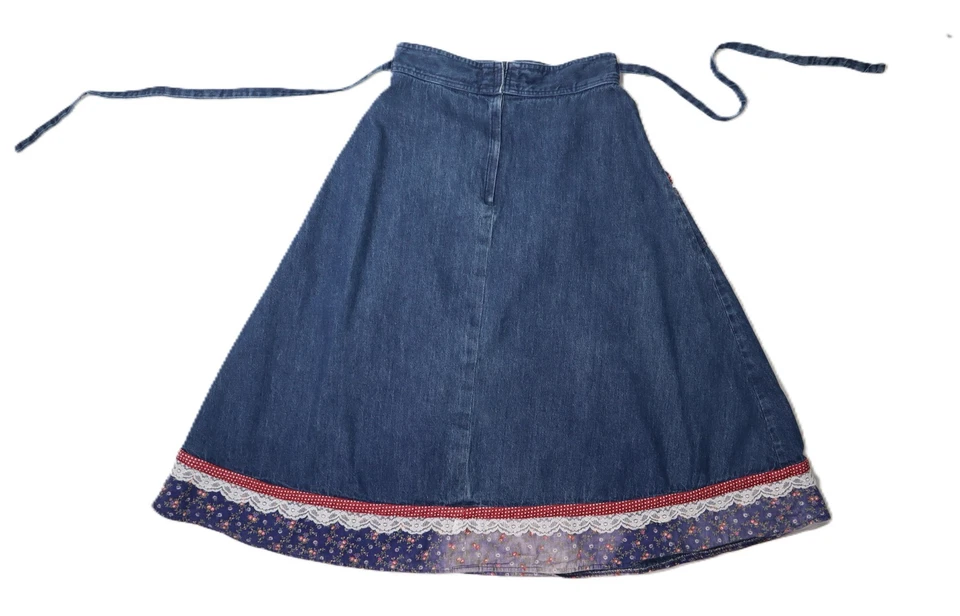 VTG 70s GUNNE SAX Women’s 2 XS Cottage Prairie Denim Lace Floral Jean Midi Skirt - Image 3 of 4
