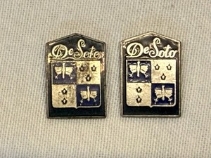 Vintage DeSoto Crest Enamel Lapel Pins Badge Pair Automotive Dealer Emblems