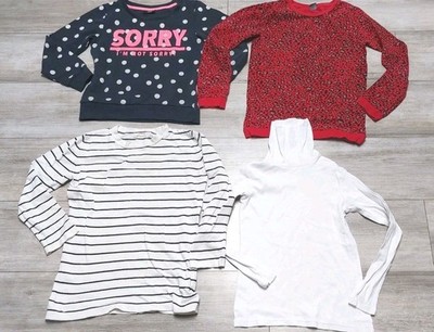 4x Langarmshirt Shirt Shirts Gr. 134 140 rot weiß Mädchen Pullover warm Rollkrag