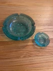 Pair Anchor Hocking Vintage MCM Ashtray Turquoise Aqua