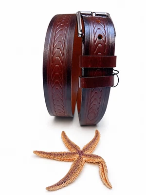 Ceinture en cuir de buffle marron foncé Conwoy 125 cm 50 po 1,5 po 38 mm... - Photo 1/4