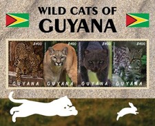 Product Image: WILD CATS OF GUYANA Big Cats / Wild Animals MNH 4v-Stamp Sheet (2021 Guyana)