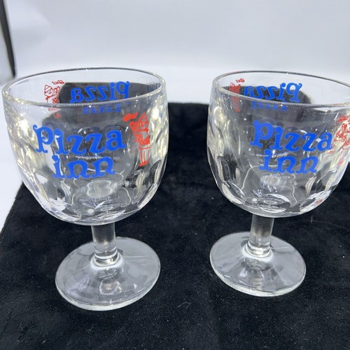 Pizza Inn Daumenabdruck schwere gestielte Glaskelche 2er Set 6" hohe Box 37