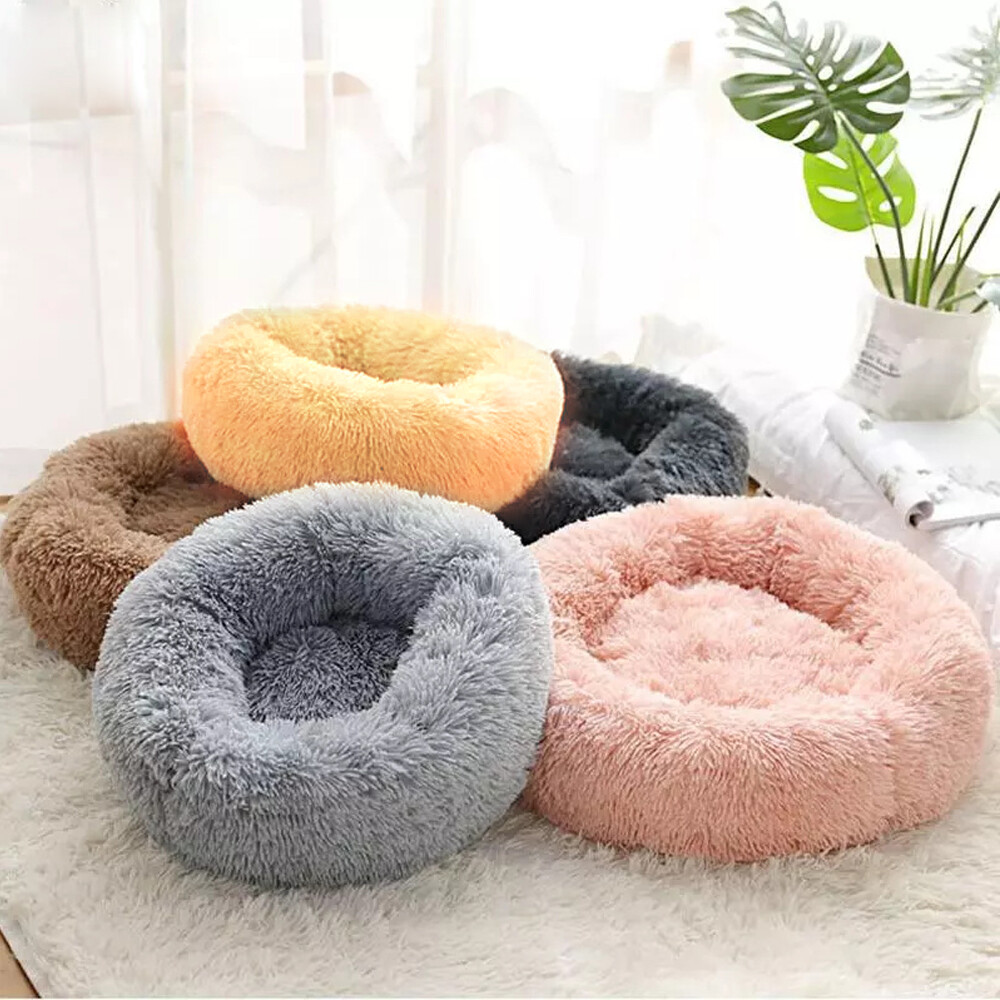 Pet Cat Dog Antianxiety Bed Warm Soft Plush Round Comfy Sleeping
