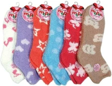 6 Pairs Women's Cozy Fuzzy Crew Striped Soft Slipper Socks Size 9-11 Multicolor