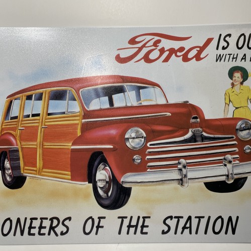 Ford Station Wagon Advertising Tin Sign “Out Front With A Family Affair” Pioneer - Picture 5 of 8