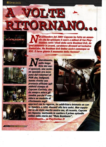 Magazine article RESIDENT EVIL Outbreak Playstation 2 PS2 Italian review Capcom