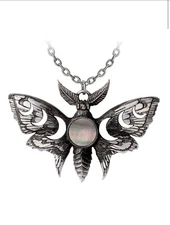 Alchemy Gothic P974 Lunar Moth Necklace Pendant Triple Crescent Moon Wing Pearl