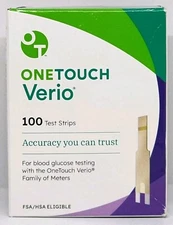 One Touch Verio Diabetic Blood Glucose Test Strips 100 Count New Exp. 01/31/2026