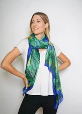 100%   Scarf in Rich Vivid Colours with Peacock Design