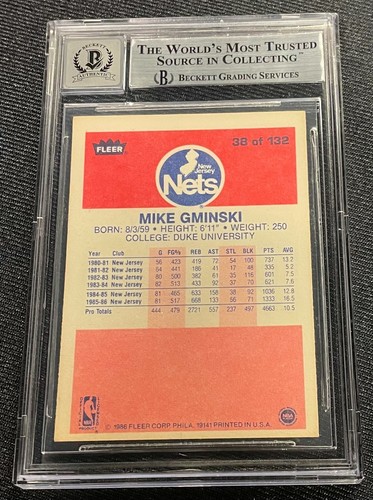 MIKE GMINSKI SIGNED NETS 1986 FLEER CARD BECKETT AUTHTICATED MINT 10 AUTO 768 - Picture 2 of 2