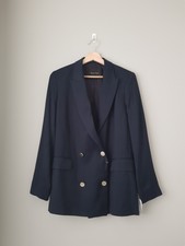 Bnwt Massimo Dutti Navy Double Breasted Blazer With Golden Buttons Uk12 Eu40 Us8