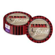 Flannel and Frost Winter Paper Plates In Bulk - Red and Black Buffalo Check P...