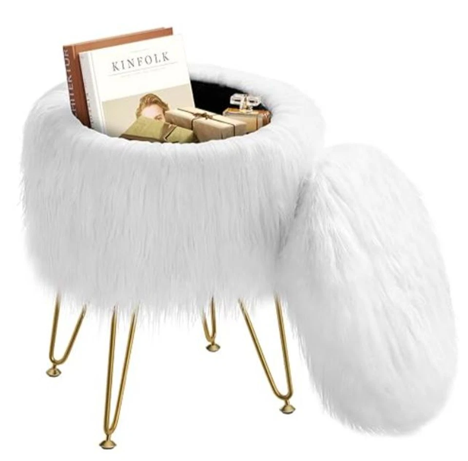 Banqueta penteadeira 4 pernas de metal com almofada antiderrapante, pele sintética redonda - Imagem 2 de 4