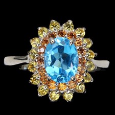 925 Sterling Silver Oval Swiss Blue Topaz 8x6mm Sapphire Cut Ring 9