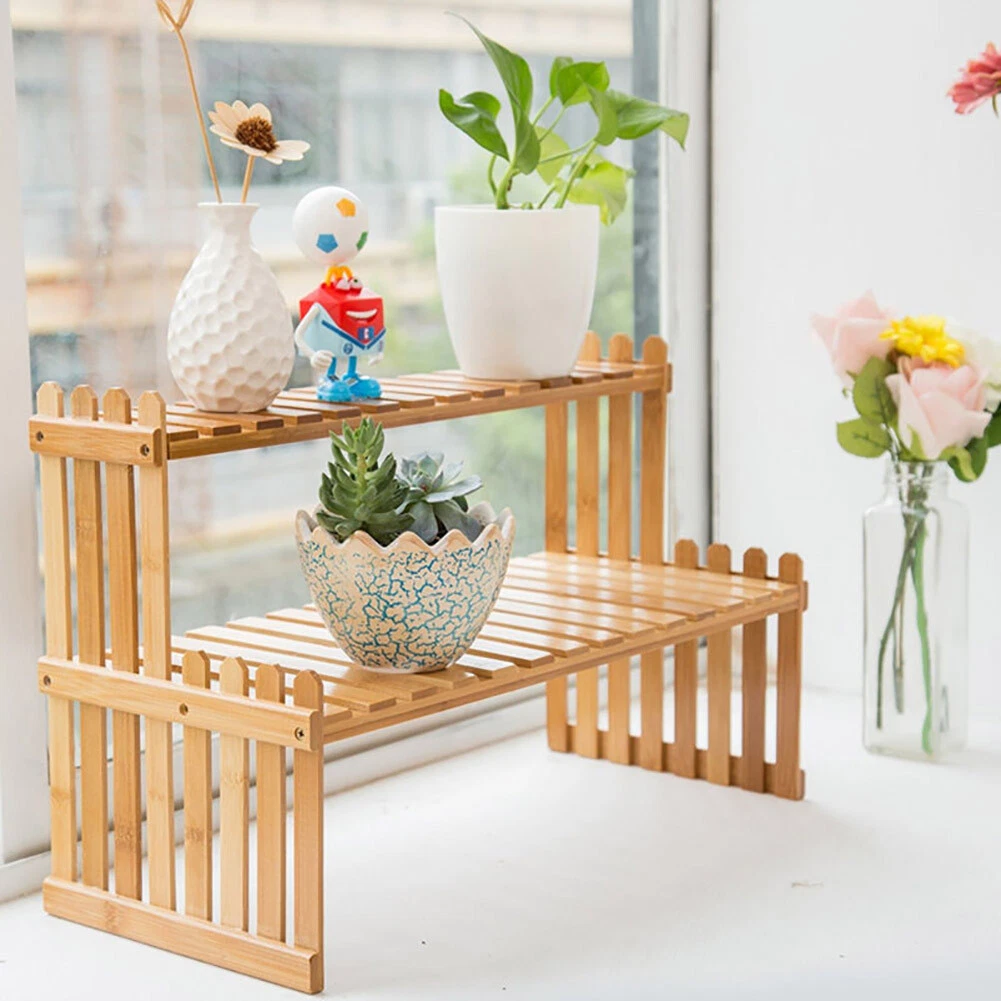 Wood Mini Flower Pot Display Shelf Storage Rack Home 2 Tier Plant