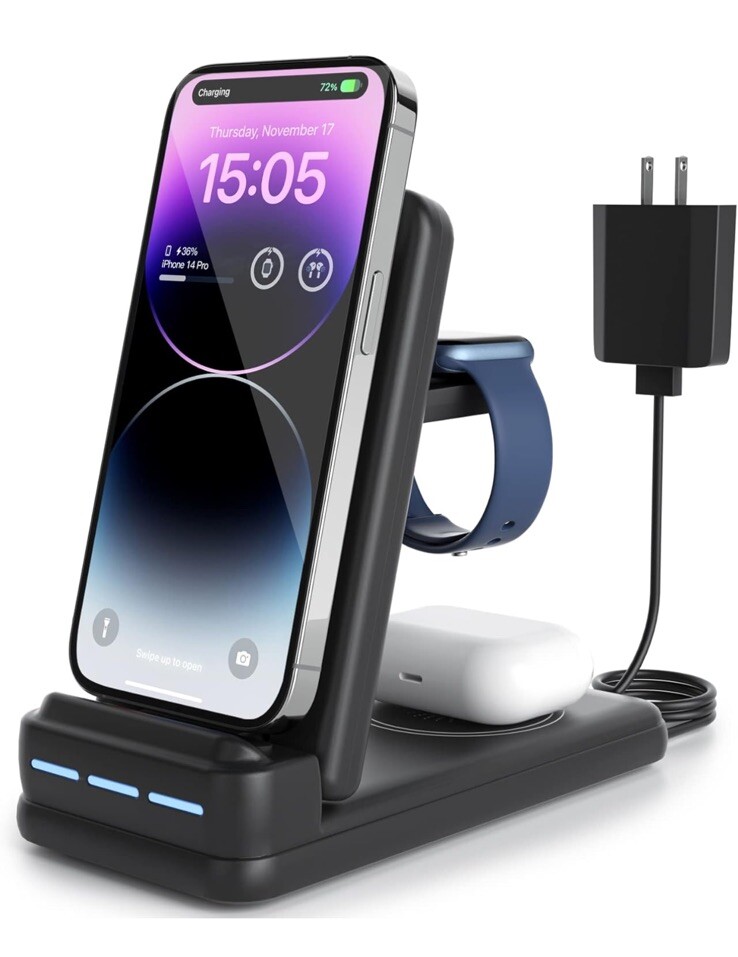 Charging Station for Multiple Devices Apple - DNTGVUP Foldable 3 in 1 Wireless C-image