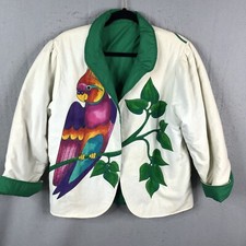 Vintage Julia Pinkham Jacket Womens Large Handpaint Parrot Tropics Art To Wear