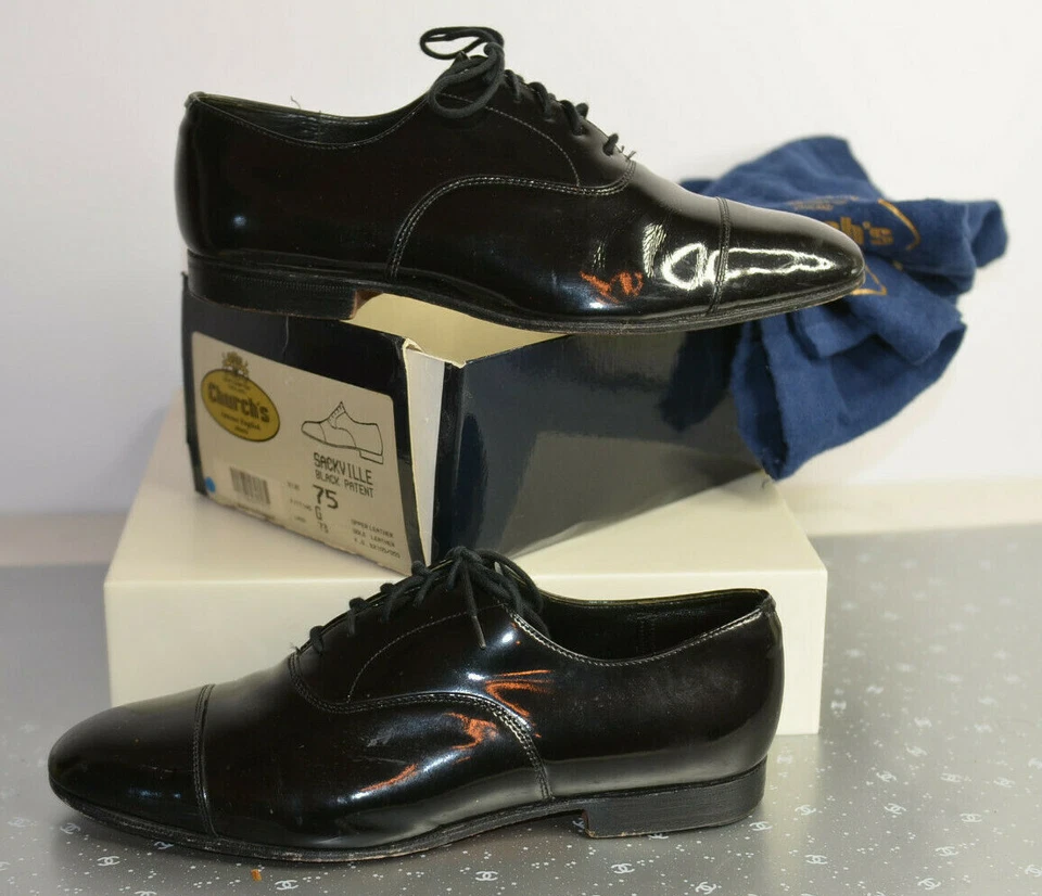 Church's Sackville Size 75 G Black Patent Leather Oxfords Cap Toe England Custom - Image 2 of 4