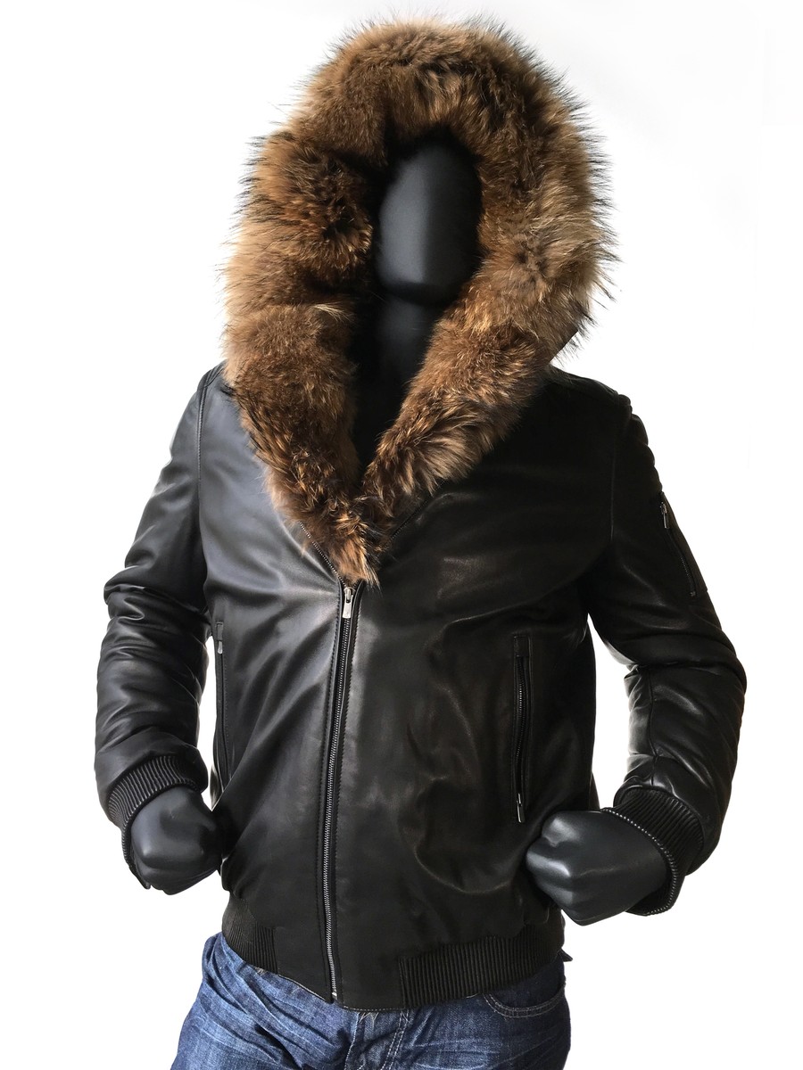 その他ブランド / JAKEWOOD/LEATHER JACKET/レザージャケット・ブルゾン/M/レザー/ブラック Jakewood Men's Dark Brown Leather Jacket Coat & Natural Fur Lining