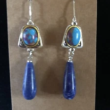 Turquoise & Sodalite Dangle “Fashion” Earrings Silver-Plated