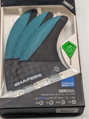 SHAPERS Carvin Fit FCS 3 fin medium tri thruster surfboard fins Honeycomb Carbon