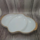 Vintage Fire King Oven Ware White Milk Glass with Gold Trim Divided Dish 11" USA