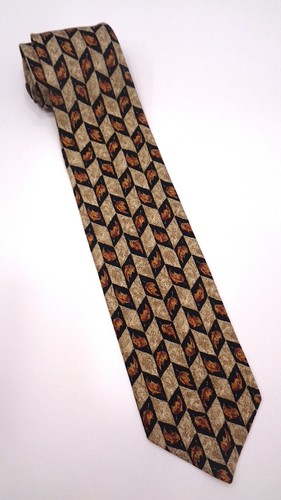 CANALI Mens Silk Necktie ITALY Lux Designer Geometric LEAVES Brown/Black/Red EUC