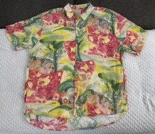Vintage 80s Jams World Floral Hawaiian Aloha Shirt Large Pink Yellow Watercolor
