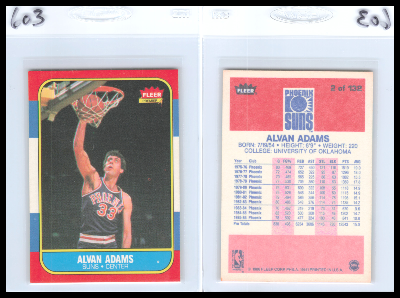 1986 Fleer Basketball #2 Alvan Adams Phoenix Suns EXMT 603