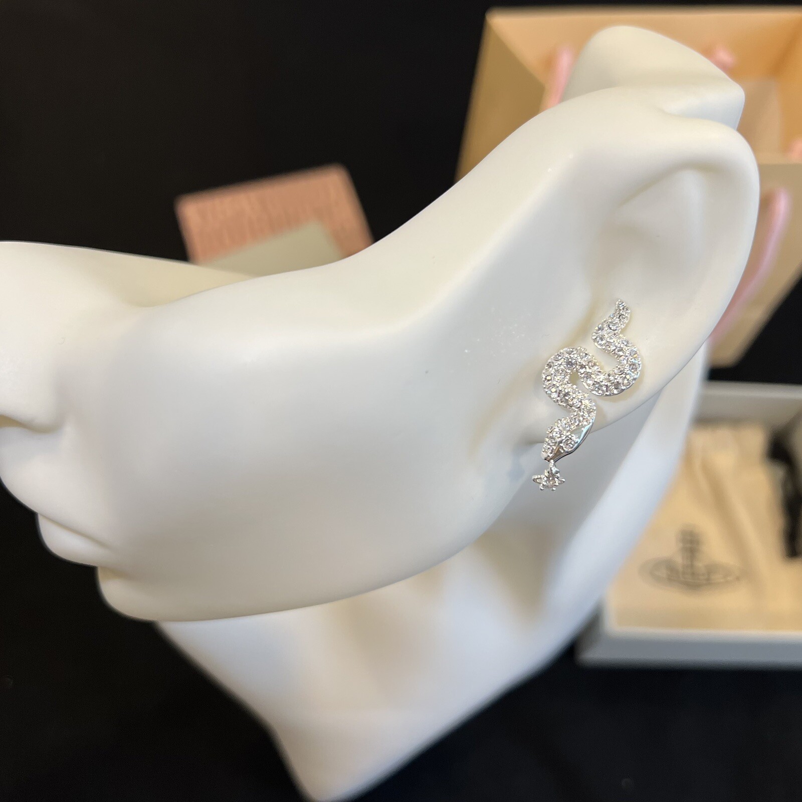 Vivienne Westwood Nana Silver925 Crystal Snake Earrings Studs New With The Box