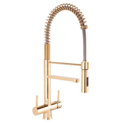 Hommix Luana Tall Gold ausziehbarer Sprühschlauch 3-Wege Wasserhahn (Triflow Filter Wasserhahn)