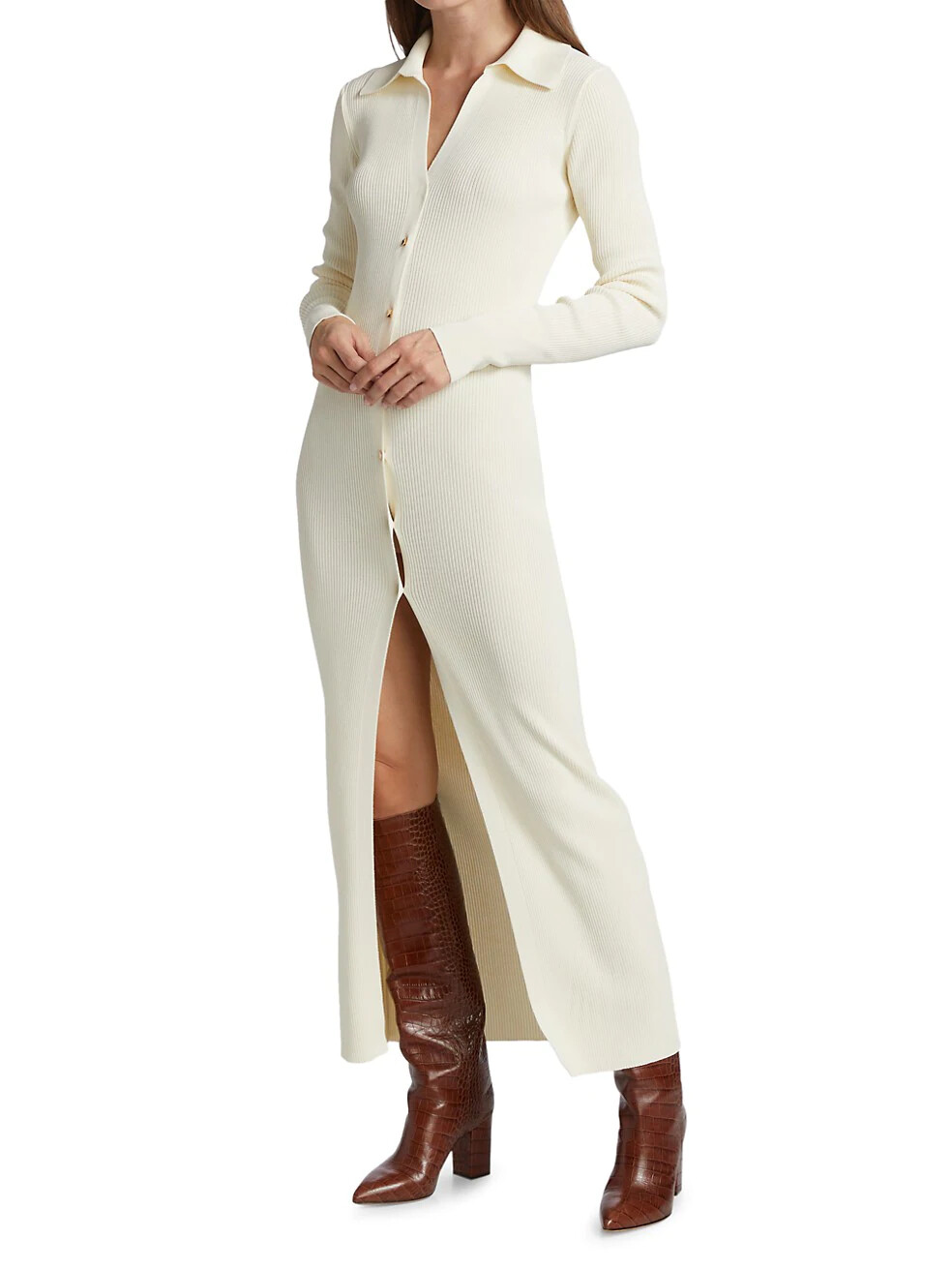Ribbed Knit Ivory Midi RUBI Dress S 