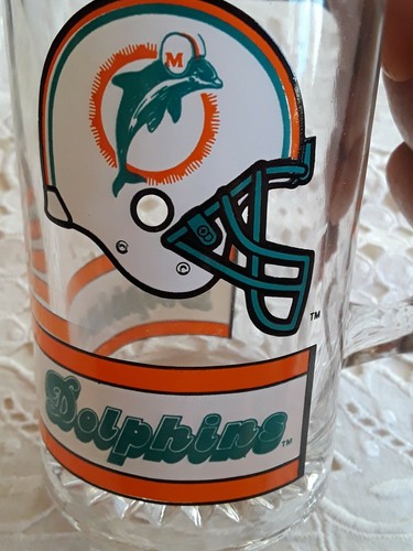 Vintage Miami Dolphins Souvenir Heavy Glass Handled Mug NFL Football Sports Fun - Picture 2 of 12