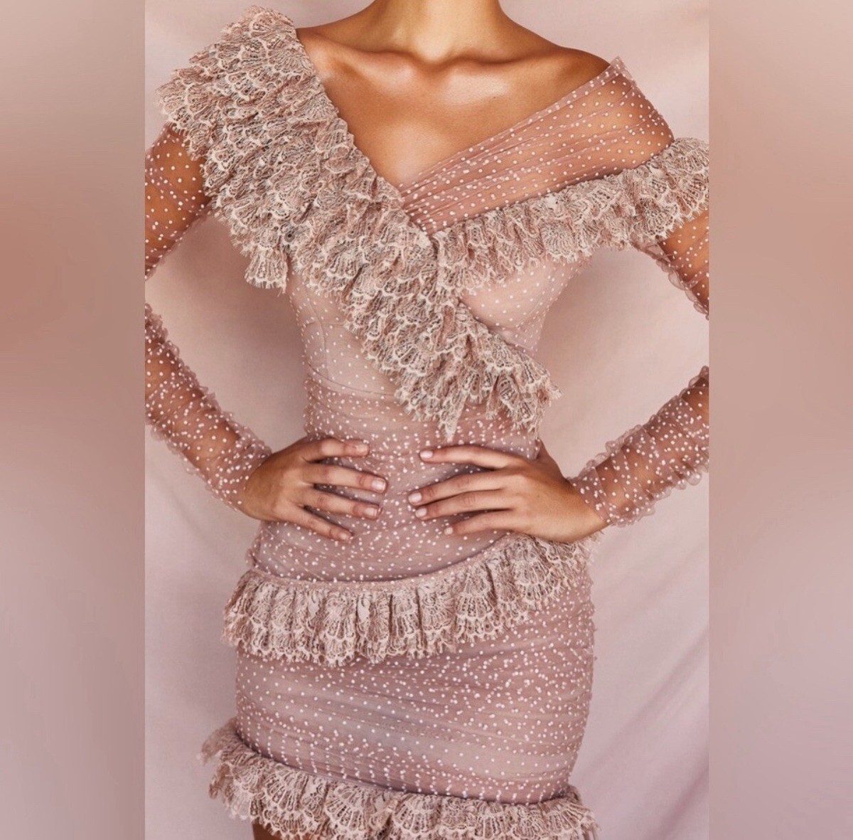sorrel tulle asymmetric mini dress House of CB Sorrel Tulle Asymmetric Mini Dress Blush Small NWT