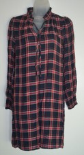 Loft, Ruffle, Sheath Dress, Size S, Blue/Red/White/Gray Plaid, Lined
