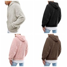 Men Hooded Pullover Warm Fur Fluffy Fleece Hoodies Sweatshirt Tops Coat