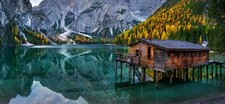 Landscape nature lake mountains cabin chapel forest fall Custom Gaming Mat Desk