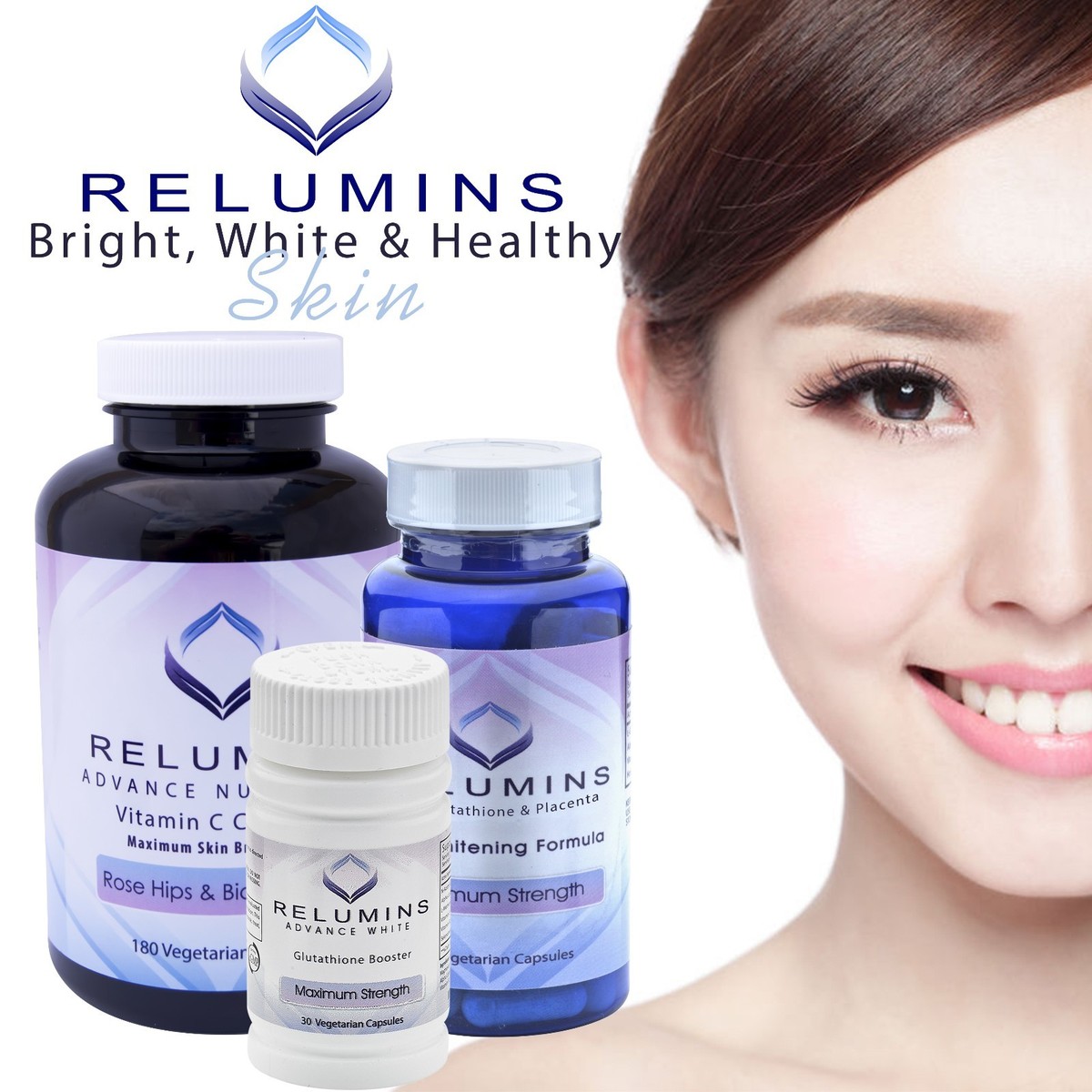 relumins glutathione booster Relumins Advance White Active Glutathione Complex - 3 Bottles Oral  Lightening Capsules for Skin Brightening & Rejuvenation - 60 Capsules Each  | Buy Now with Express International Delivery main image 1
