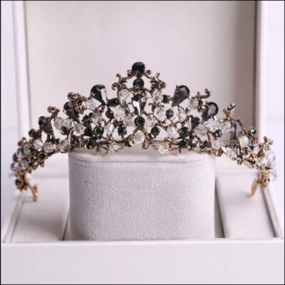 Dark Vintage Crown Baroque Tiara Gray Goth Prom Queen diadem 