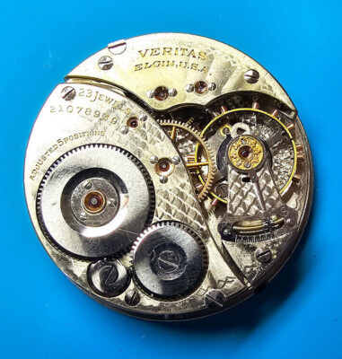 VINTAGE 16 SIZE ELGIN 23 JEWELS VERITAS POCKET WATCH PARTS GRADE 453 MODEL  15