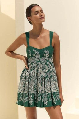 Maaji Stitched Garden Linen Mini Dress Emerald Green with Embroidery size M  NWT | eBay