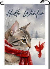 Cat Winter Garden Flag 12X18 Inch Vertical Double Sided Snow Christmas Holiday C