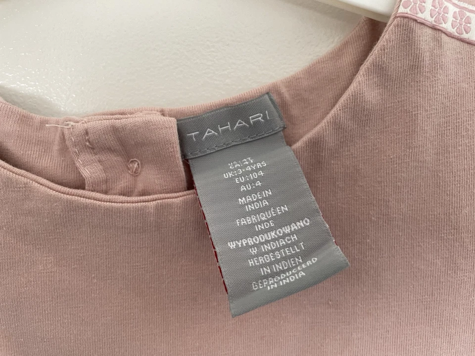 Tahari Niñas Pequeñas Falda a Rayas Algodón Sin Mangas Vestido Sin Mangas Rosa Blanco 4T Foto 2 de 4