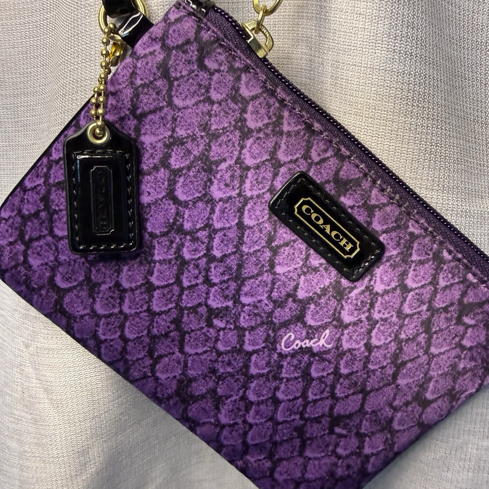 Coach Purple Python Pattern Wristlet – Black Stra… - image 4